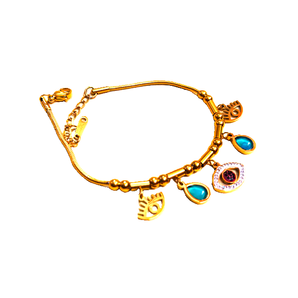 IRAZ 18k Gold Plated Anti-Tarnish Evil Eye Charm Bracelet