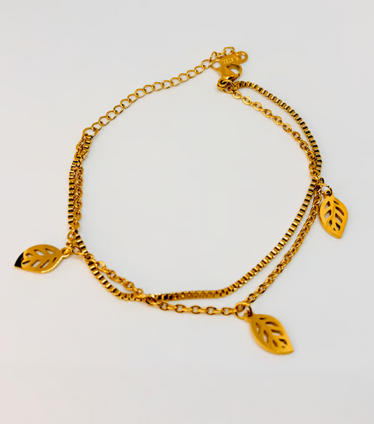 IRAZ 18k Gold Plated Anti-Tarnish Leaf Charm Bracelet