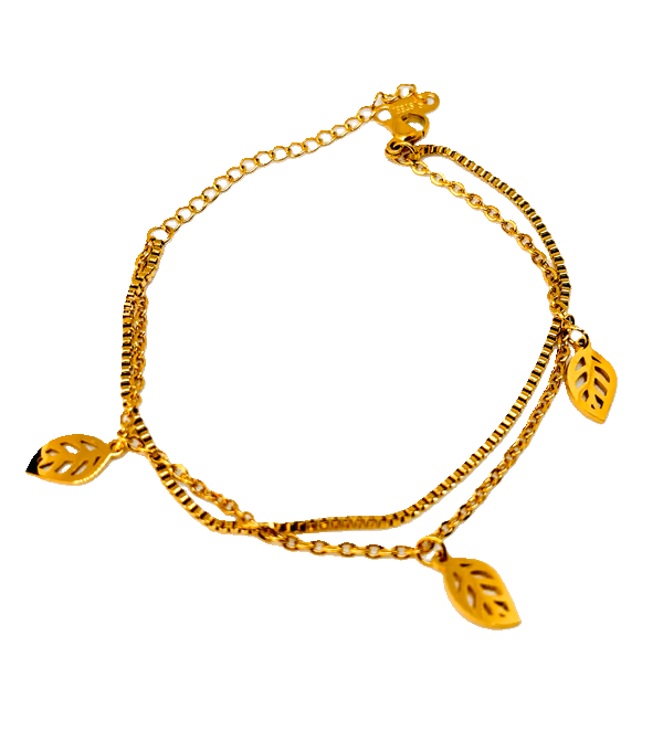 IRAZ 18k Gold Plated Anti-Tarnish Leaf Charm Bracelet