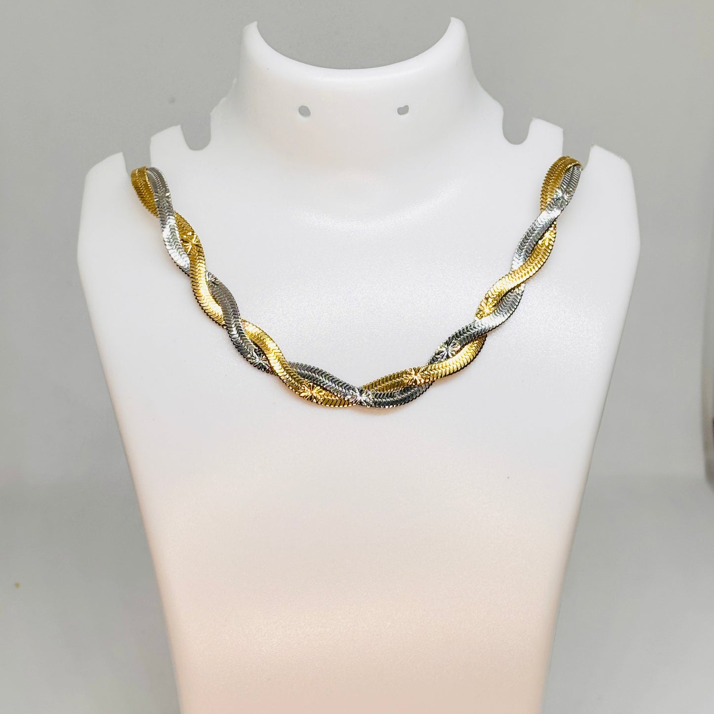 IRAZ 18k Gold Plated Anti-Tarnish Snake Chain Two-Tone Braided Necklace