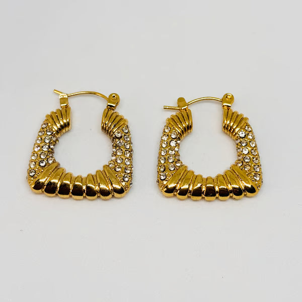 IRAZ 18k Gold Plated Anti-Tarnish Stone Studded Hoops