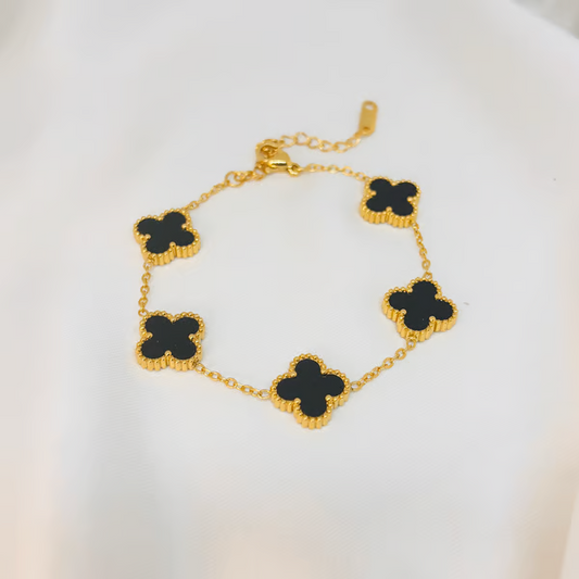 IRAZ 18k Gold Plated Stainless Steel Anti-Tarnish Black Clover Bracelet