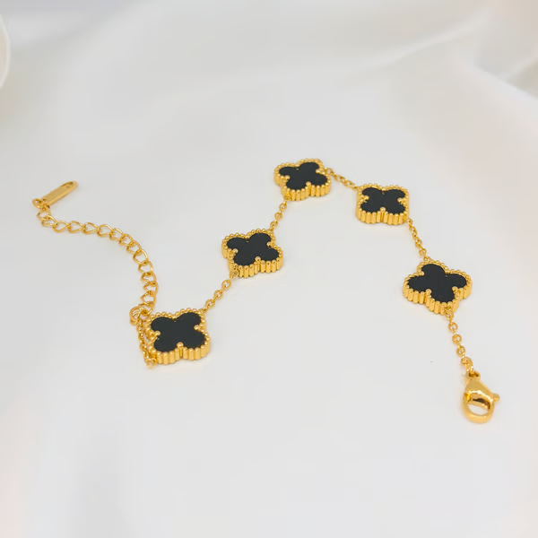 IRAZ 18k Gold Plated Stainless Steel Anti-Tarnish Black Clover Bracelet