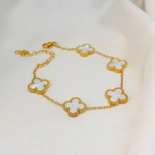 IRAZ 18k Gold Plated Stainless Steel Anti-Tarnish Black Clover Bracelet