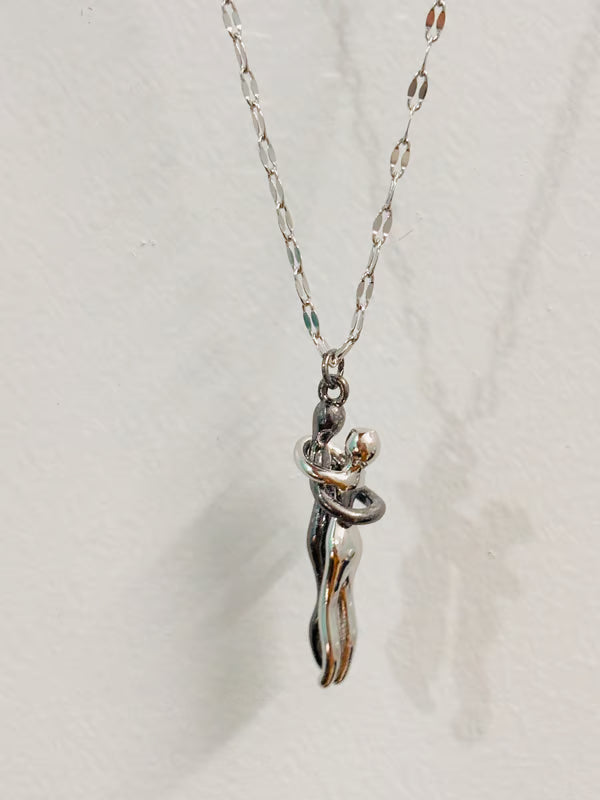 IRAZ 925 Silver Plated Stainless Steel Anti-Tarnish Couples Embrace Necklace