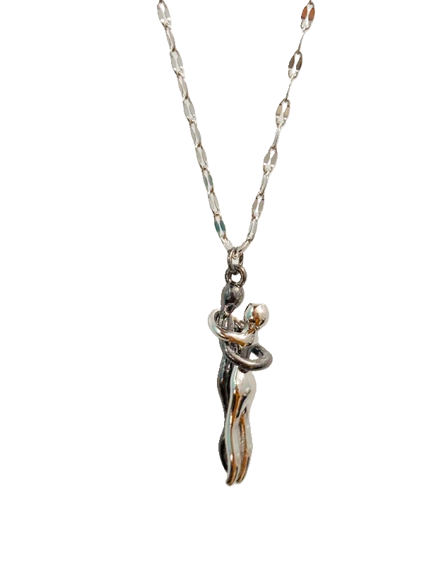 IRAZ 925 Silver Plated Stainless Steel Anti-Tarnish Couples Embrace Necklace