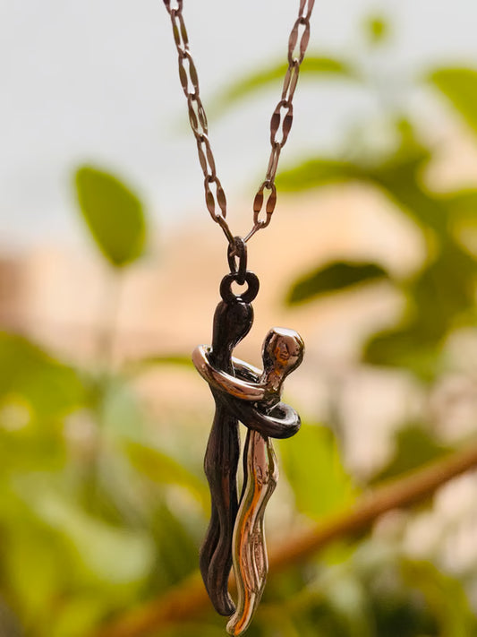 IRAZ 925 Silver Plated Stainless Steel Anti-Tarnish Couples Embrace Necklace