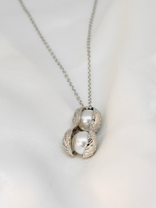 IRAZ 925 Silver Plated Stainless Steel Anti-Tarnish Peanut Pendant Necklace