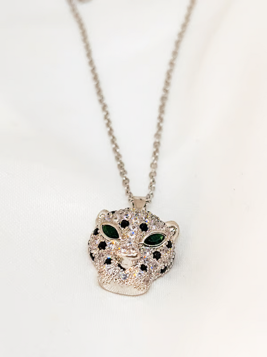 IRAZ 925 Silver Plated Stainless Steel Anti-Tarnish Leopard Pendant Necklace