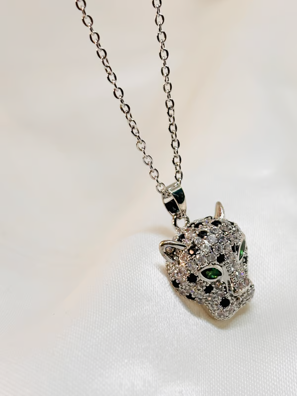 IRAZ 925 Silver Plated Stainless Steel Anti-Tarnish Leopard Pendant Necklace