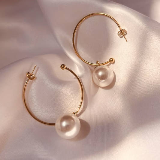IRAZ 18k Gold Plated Anti-Tarnish Big Pearl Hoops