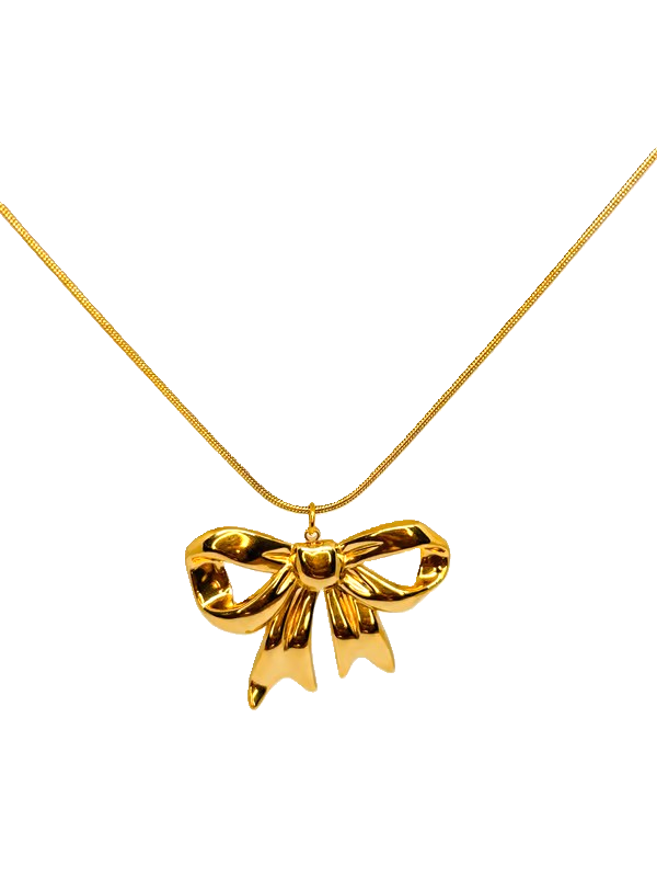 IRAZ 18k Gold Plated Anti-Tarnish Bow Pendant Necklace