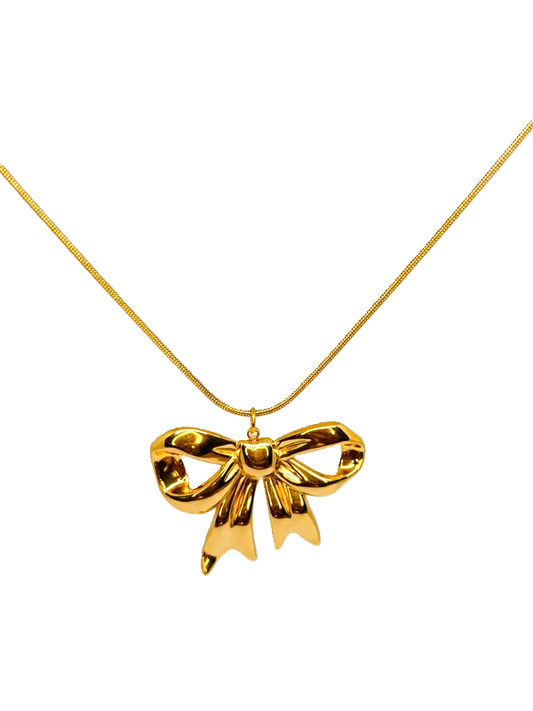 IRAZ 18k Gold Plated Anti-Tarnish Bow Pendant Necklace