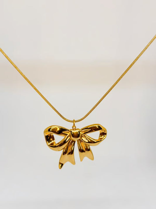 IRAZ 18k Gold Plated Anti-Tarnish Bow Pendant Necklace