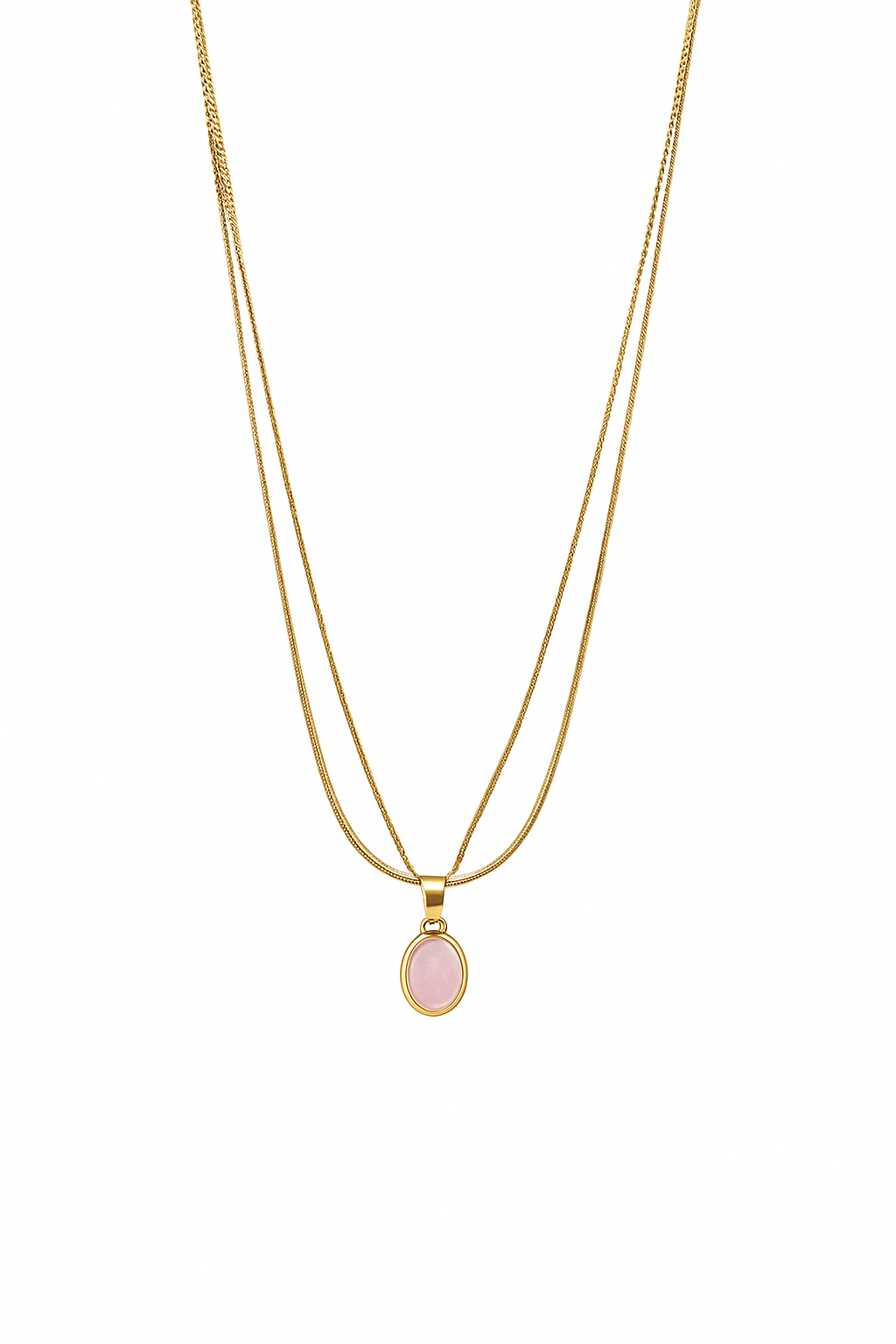 IRAZ 18K Gold-Plated Stainless-Steel Anti Tarnish Double Layered Pink Oval Stone Pendant