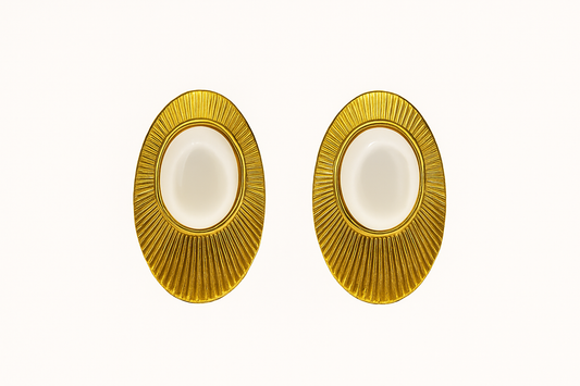 IRAZ 18K Gold Plated Anti Tarnish Stainless Steel Vintage Oval Earrings