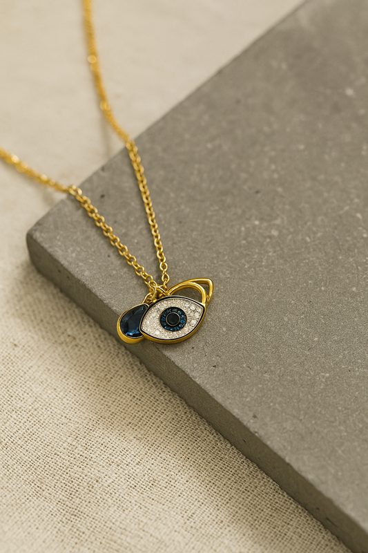 IRAZ 18K Gold Plated Anti Tarnish Stainless Steel Waterproof Evil Eye Pendant Necklace