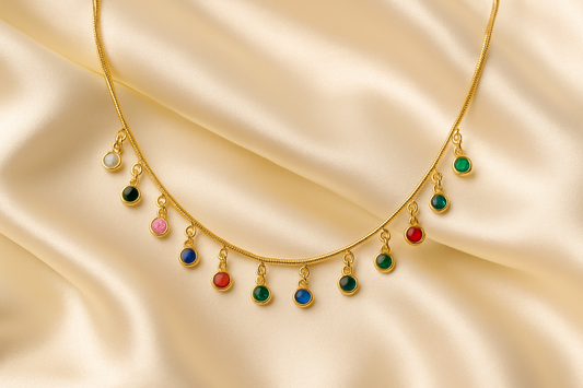 IRAZ 18K Gold-Plated Stainless-Steel Anti Tarnish Colorful Stone Charm Snake Chain Necklace