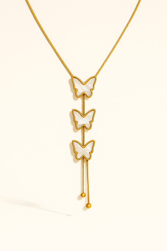 IRAZ 18k Gold Plated Anti-Tarnish Triple Butterfly Pendant Necklace