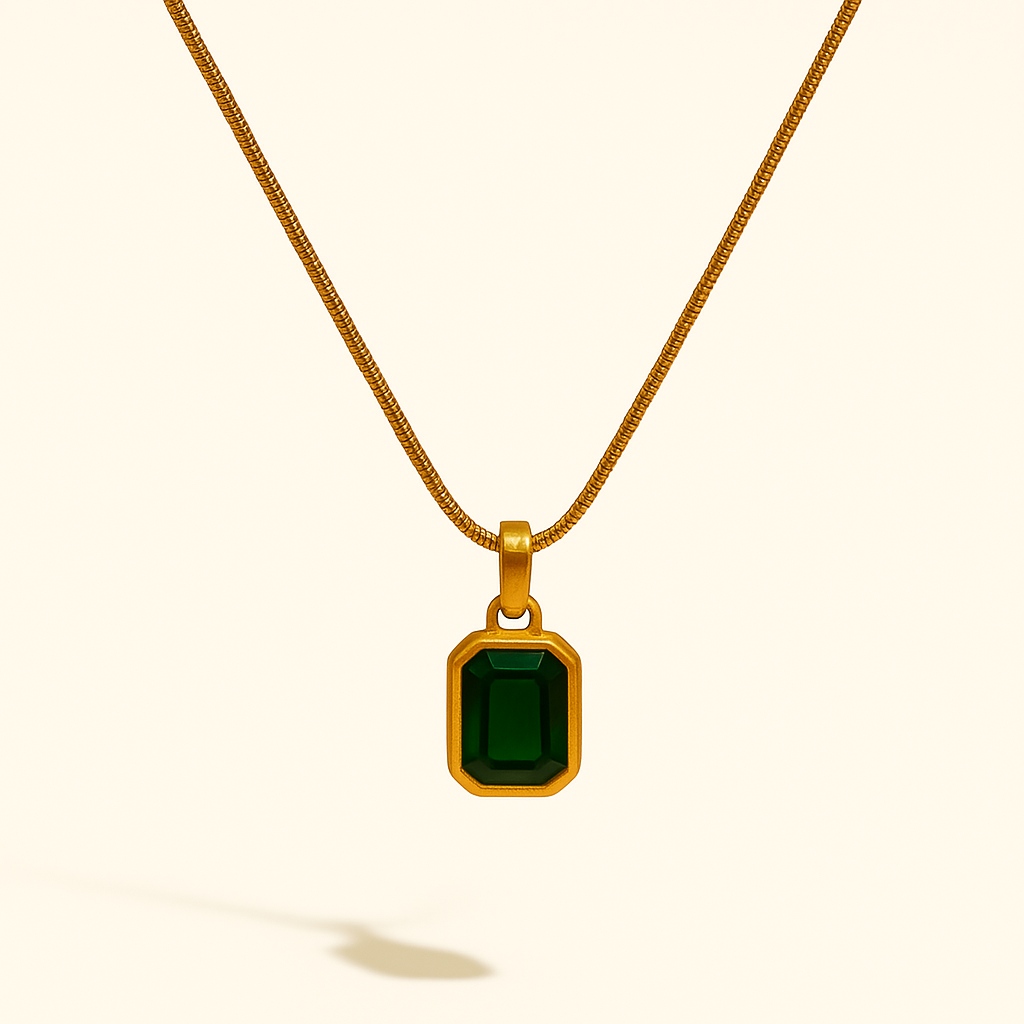 IRAZ 18k Gold Plated Anti-Tarnish Green Emerald Pendant Necklace