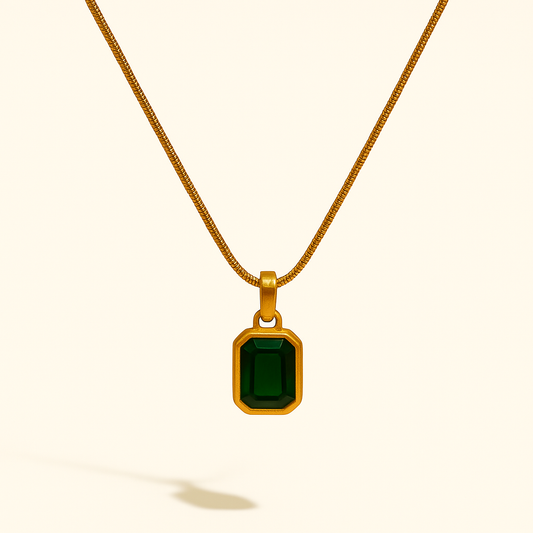 IRAZ 18k Gold Plated Anti-Tarnish Green Emerald Pendant Necklace