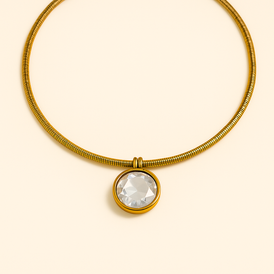 IRAZ 18k Gold Plated Anti-Tarnish Double Sided Round Black and White Pendant Necklace