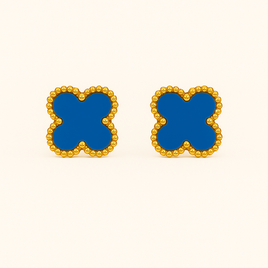 IRAZ 18k Gold Plated Stainless Steel Anti-Tarnish Blue Clover Earrings