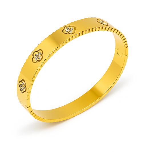 IRAZ 18k Gold Plated Anti-Tarnish Clover Bangle Bracelet