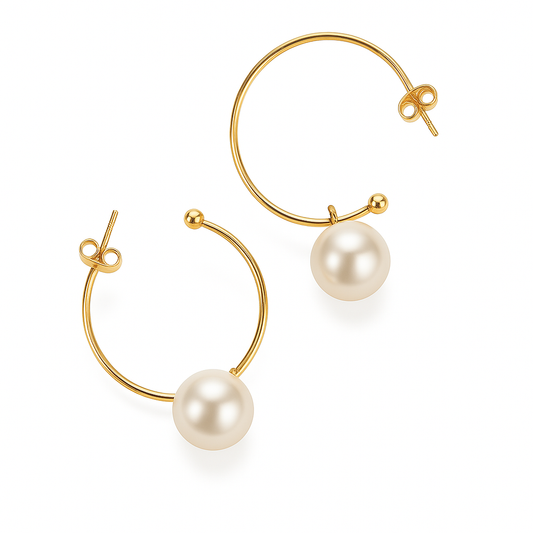 IRAZ 18k Gold Plated Anti-Tarnish Big Pearl Hoops