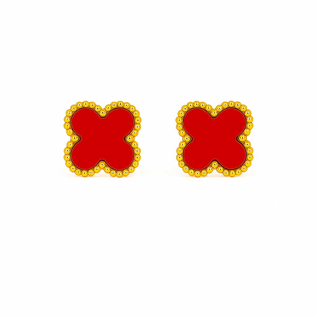 IRAZ 18k Gold Plated Stainless Steel Anti-Tarnish Red Clover Earrings