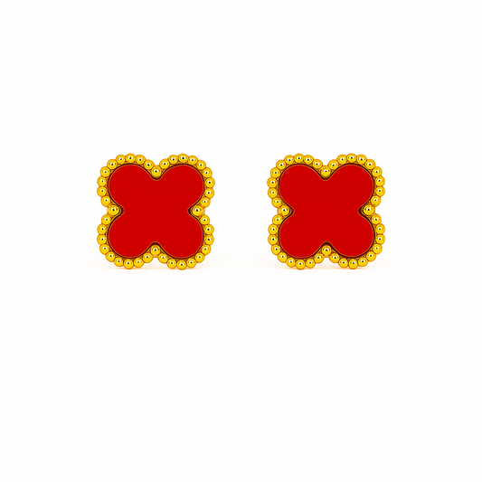 IRAZ 18k Gold Plated Stainless Steel Anti-Tarnish Red Clover Earrings