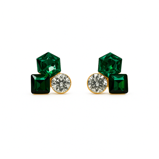 IRAZ White and Green Gemstone Fashion Earrings
