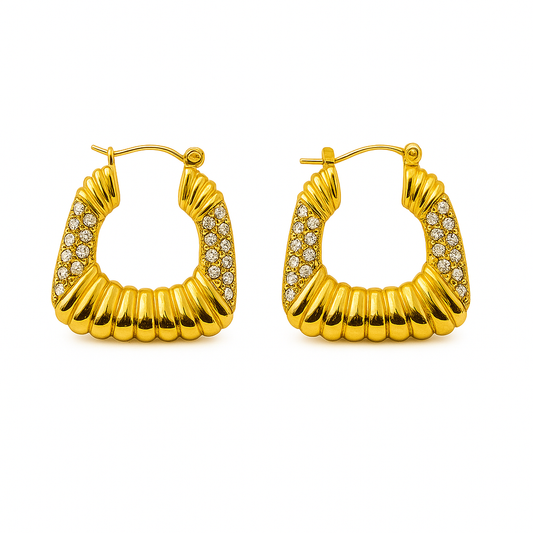 IRAZ 18k Gold Plated Anti-Tarnish Stone Studded Hoops