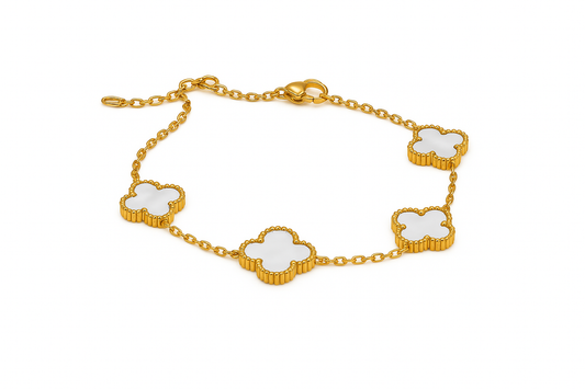 IRAZ 18k Gold Plated Stainless Steel Anti-Tarnish Black Clover Bracelet