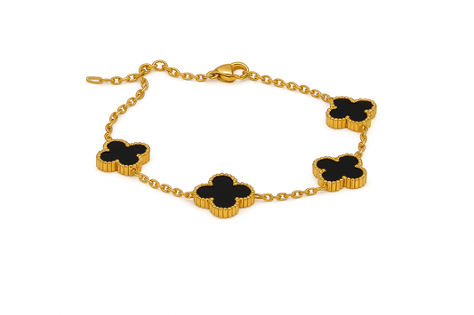 IRAZ 18k Gold Plated Stainless Steel Anti-Tarnish Black Clover Bracelet