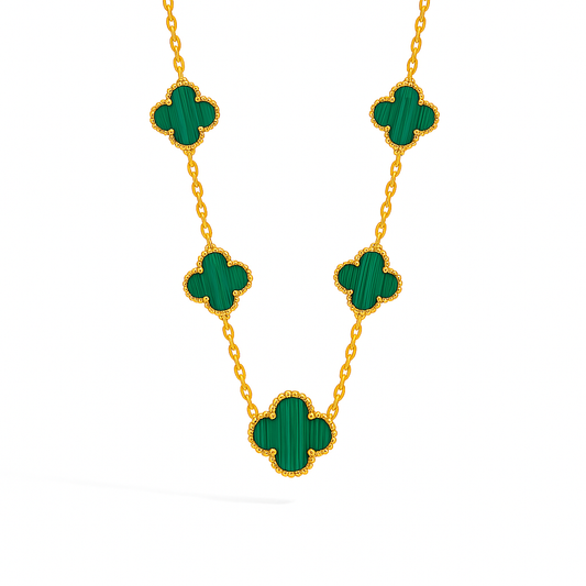 IRAZ 18k Gold Plated Stainless Steel Anti-Tarnish Green Clover Necklace