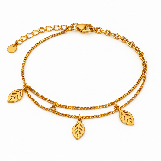 IRAZ 18k Gold Plated Anti-Tarnish Leaf Charm Bracelet