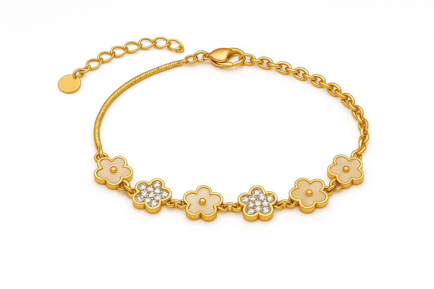 IRAZ 18k Gold Plated Anti-Tarnish Flower Charm Bracelet