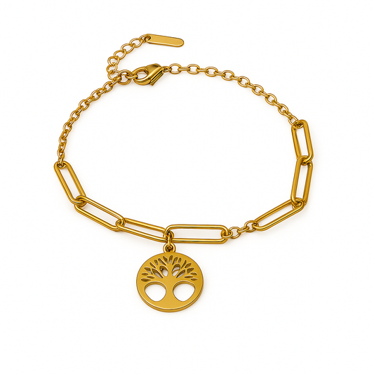 IRAZ 18k Gold Plated Anti-Tarnish Tree of Life Bracelet
