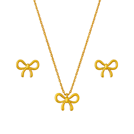 IRAZ 18K Gold Plated Anti Tarnish Stainless Steel Bow Pendant Necklace Set