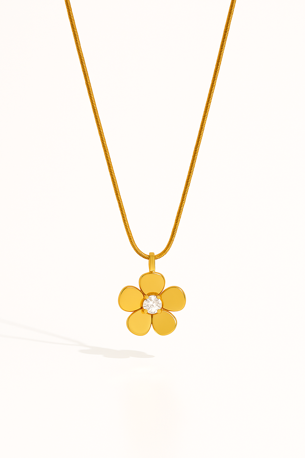 IRAZ 18K Gold-Plated Stainless-Steel Anti Tarnish Flower Pendant Snake Chain Necklace