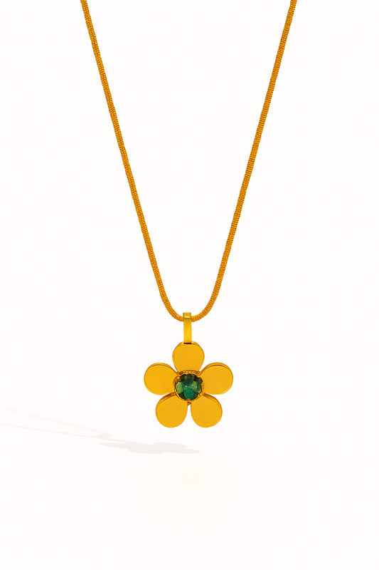 IRAZ 18K Gold-Plated Stainless-Steel Anti Tarnish Flower Pendant Snake Chain Necklace