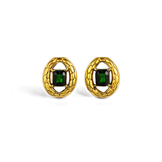 IRAZ 18K Gold Plated Anti Tarnish, Stainless Steel Oval Shaped Emerald Stone Earrings