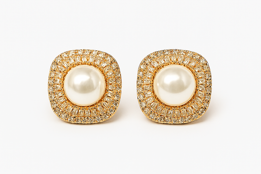 IRAZ Elegant American Diamond Pearl Stud Earrings