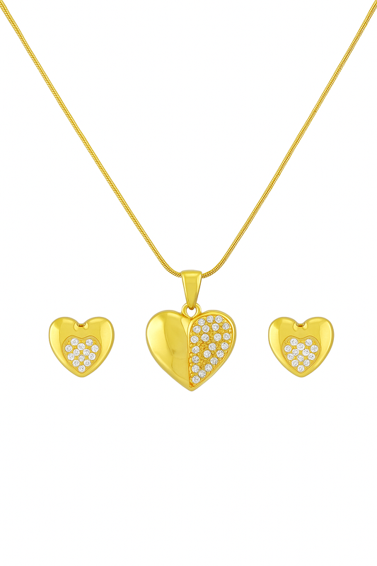 IRAZ 18K Gold Plated Ani-tarnish, Stainless Steel, Waterproof – Necklace & Earrings with White Stone Detailing