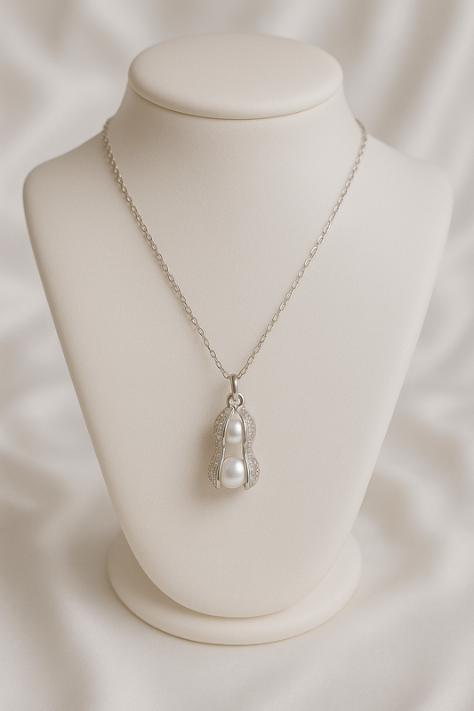 IRAZ 925 Silver Plated Stainless Steel Anti-Tarnish Peanut Pendant Necklace