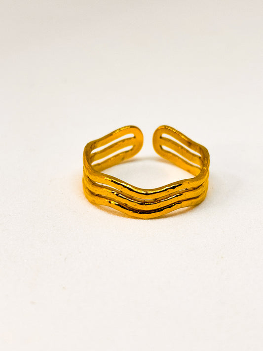 IRAZ 18k Gold Plated Anti-Tarnish Adjustable Wave Ring