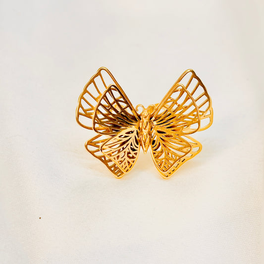 IRAZ 18k Gold Plated Anti-Tarnish Adjustable Statement Butterfly Ring