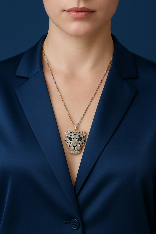 IRAZ 925 Silver Plated Stainless Steel Anti-Tarnish Leopard Pendant Necklace