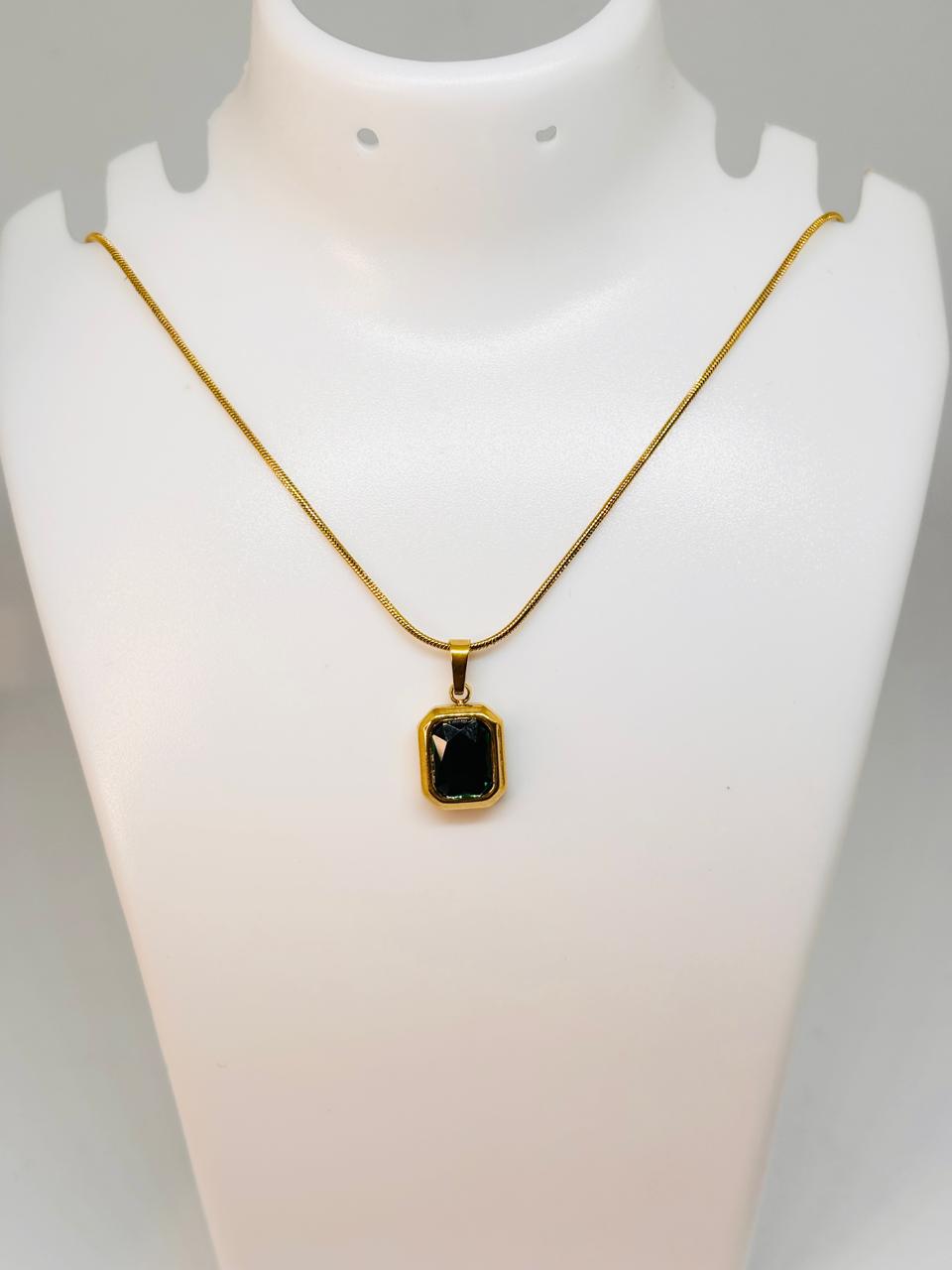 IRAZ 18k Gold Plated Anti-Tarnish Green Emerald Pendant Necklace
